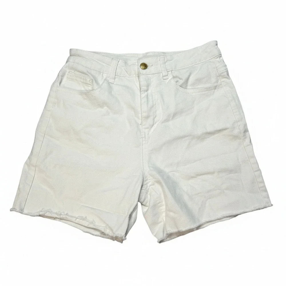OAT‎ New York White High Rise Raw Hem Denim Shorts Size 8 29 50024-SJ